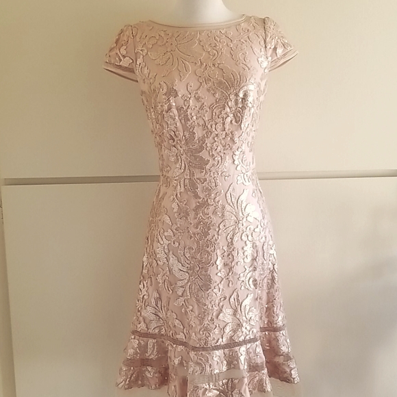 Tadashi Shoji Dresses & Skirts - Tadashi Shoji Beige Sequin Mesh Fit and Flare,sz 6